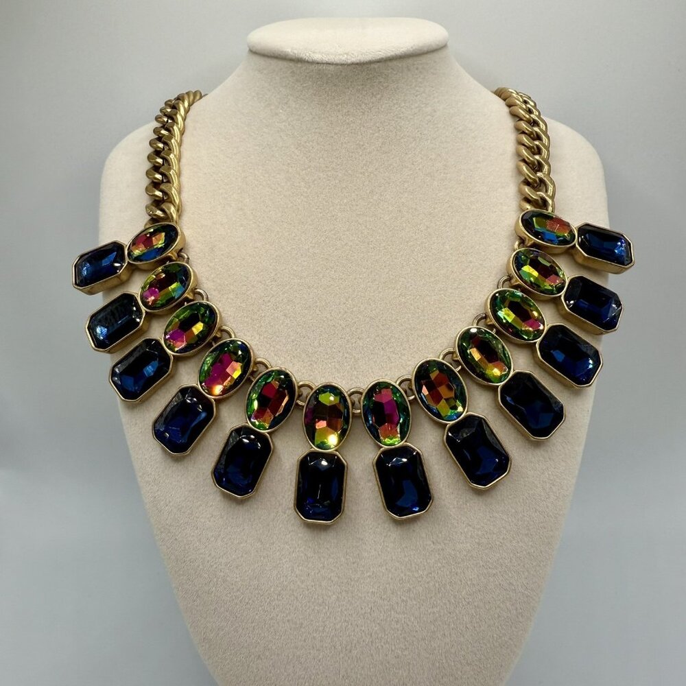 J Crew Chunky Vitrail Blue Watermelon Rhinestone Link Chain Statement Necklace